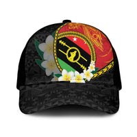 PNG Sauten Hailans Mesh Trucker Cap Papua New Guinea Plumeria Melanesian Pattern LT14 One Size Black Red - Polynesian Pride
