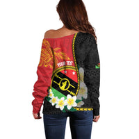 Personalised PNG Sauten Hailans Off Shoulder Sweater Papua New Guinea Plumeria Melanesian Pattern - Polynesian Pride