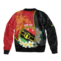 Personalised PNG Sauten Hailans Sleeve Zip Bomber Jacket Papua New Guinea Plumeria Melanesian Pattern - Polynesian Pride