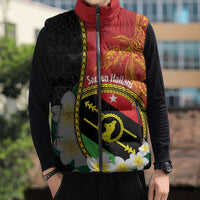 Personalised PNG Sauten Hailans Sleeveless Puffer Jacket Papua New Guinea Plumeria Melanesian Pattern - Polynesian Pride