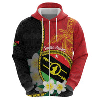 Personalised PNG Sauten Hailans Zip Hoodie Papua New Guinea Plumeria Melanesian Pattern - Polynesian Pride
