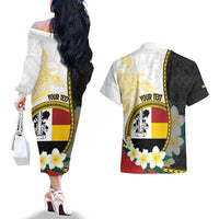 Personalised PNG Madang Provins Couples Matching Off The Shoulder Long Sleeve Dress and Hawaiian Shirt Papua New Guinea Plumeria Melanesian Pattern - Polynesian Pride