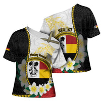 Personalised PNG Madang Provins Cross Shoulder Shirt Papua New Guinea Plumeria Melanesian Pattern - Polynesian Pride