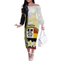 Personalised PNG Madang Provins Off The Shoulder Long Sleeve Dress Papua New Guinea Plumeria Melanesian Pattern - Polynesian Pride