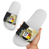 Personalised PNG Madang Provins Slide Sandals Papua New Guinea Plumeria Melanesian Pattern - Polynesian Pride