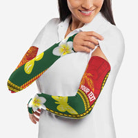 Personalised PNG Oro Provins Arm Sleeves Papua New Guinea Plumeria Melanesian Pattern - Polynesian Pride