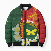 Personalised PNG Oro Provins Bomber Puffer Jacket Papua New Guinea Plumeria Melanesian Pattern - Polynesian Pride