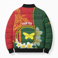 Personalised PNG Oro Provins Bomber Puffer Jacket Papua New Guinea Plumeria Melanesian Pattern - Polynesian Pride