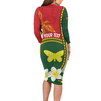 Personalised PNG Oro Provins Family Matching Long Sleeve Bodycon Dress and Hawaiian Shirt Papua New Guinea Plumeria Melanesian Pattern - Polynesian Pride