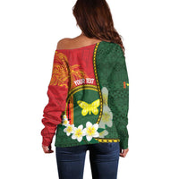 Personalised PNG Oro Provins Off Shoulder Sweater Papua New Guinea Plumeria Melanesian Pattern - Polynesian Pride