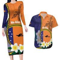 Personalised PNG Niu Ailan Couples Matching Long Sleeve Bodycon Dress and Hawaiian Shirt Papua New Guinea Plumeria Melanesian Pattern - Polynesian Pride