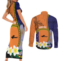 Personalised PNG Niu Ailan Couples Matching Short Sleeve Bodycon Dress and Long Sleeve Button Shirt Papua New Guinea Plumeria Melanesian Pattern - Polynesian Pride
