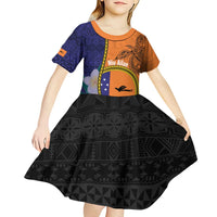 Personalised PNG Niu Ailan Kid Short Sleeve Dress Papua New Guinea Plumeria Melanesian Pattern - Polynesian Pride