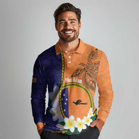 Personalised PNG Niu Ailan Long Sleeve Polo Shirt Papua New Guinea Plumeria Melanesian Pattern - Polynesian Pride
