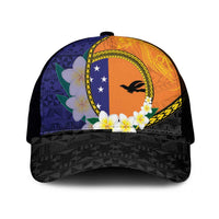 PNG Niu Ailan Mesh Trucker Cap Papua New Guinea Plumeria Melanesian Pattern LT14 One Size Black Orange - Polynesian Pride
