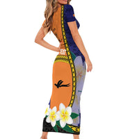 Personalised PNG Niu Ailan Short Sleeve Bodycon Dress Papua New Guinea Plumeria Melanesian Pattern - Polynesian Pride