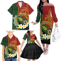 Personalised PNG Simbu Provins Family Matching Off The Shoulder Long Sleeve Dress and Hawaiian Shirt Papua New Guinea Plumeria Melanesian Pattern - Polynesian Pride