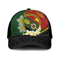 PNG Simbu Provins Mesh Trucker Cap Papua New Guinea Plumeria Melanesian Pattern LT14 One Size Black Green - Polynesian Pride