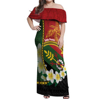Personalised PNG Simbu Provins Off Shoulder Maxi Dress Papua New Guinea Plumeria Melanesian Pattern - Polynesian Pride