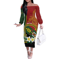 Personalised PNG Simbu Provins Off The Shoulder Long Sleeve Dress Papua New Guinea Plumeria Melanesian Pattern - Polynesian Pride