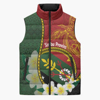 Personalised PNG Simbu Provins Sleeveless Puffer Jacket Papua New Guinea Plumeria Melanesian Pattern - Polynesian Pride