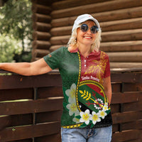 Personalised PNG Simbu Provins Women Polo Shirt Papua New Guinea Plumeria Melanesian Pattern - Polynesian Pride