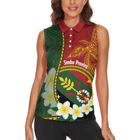 Personalised PNG Simbu Provins Women Sleeveless Polo Shirt Papua New Guinea Plumeria Melanesian Pattern - Polynesian Pride