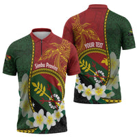 Personalised PNG Simbu Provins Zipper Polo Shirt Papua New Guinea Plumeria Melanesian Pattern - Polynesian Pride