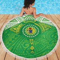 Cook Islands Manta Ray Beach Blanket Kuki Airani Tattoo Green Color