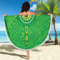 Cook Islands Manta Ray Beach Blanket Kuki Airani Tattoo Green Color