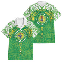 Cook Islands Manta Ray Family Matching Off Shoulder Maxi Dress and Hawaiian Shirt Kuki Airani Tattoo Green Color LT14 Dad's Shirt - Short Sleeve Green - Polynesian Pride