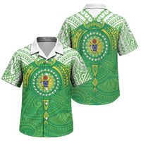 Cook Islands Manta Ray Family Matching Off Shoulder Maxi Dress and Hawaiian Shirt Kuki Airani Tattoo Green Color LT14 Son's Shirt Green - Polynesian Pride
