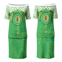 Cook Islands Manta Ray Family Matching Puletasi and Hawaiian Shirt Kuki Airani Tattoo Green Color LT14 Mom's Dress Green - Polynesian Pride