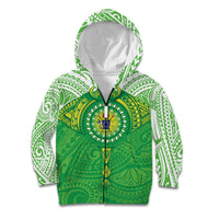 Cook Islands Manta Ray Kid Hoodie Kuki Airani Tattoo Green Color