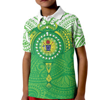 Cook Islands Manta Ray Kid Polo Shirt Kuki Airani Tattoo Green Color