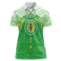 Cook Islands Manta Ray Women Polo Shirt Kuki Airani Tattoo Green Color