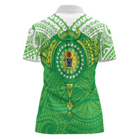 Cook Islands Manta Ray Women Polo Shirt Kuki Airani Tattoo Green Color