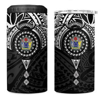 Cook Islands Manta Ray 4 in 1 Can Cooler Tumbler Kuki Airani Tattoo Black Color