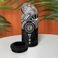 Cook Islands Manta Ray 4 in 1 Can Cooler Tumbler Kuki Airani Tattoo Black Color