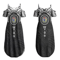 Cook Islands Manta Ray Couples Matching Summer Maxi Dress and Hawaiian Shirt Kuki Airani Tattoo Black Color LT14 - Polynesian Pride