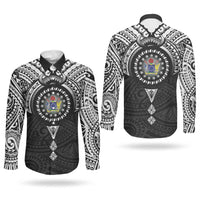 Cook Islands Manta Ray Couples Matching Tank Maxi Dress and Long Sleeve Button Shirt Kuki Airani Tattoo Black Color LT14 - Polynesian Pride
