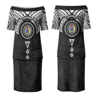 Cook Islands Manta Ray Family Matching Puletasi and Hawaiian Shirt Kuki Airani Tattoo Black Color LT14 Mom's Dress Black - Polynesian Pride