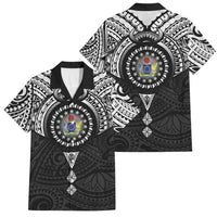 Cook Islands Manta Ray Family Matching Puletasi and Hawaiian Shirt Kuki Airani Tattoo Black Color LT14 Dad's Shirt - Short Sleeve Black - Polynesian Pride