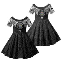 Cook Islands Manta Ray Family Matching Summer Maxi Dress and Hawaiian Shirt Kuki Airani Tattoo Black Color LT14 Daughter's Dress Black - Polynesian Pride