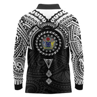 Cook Islands Manta Ray Long Sleeve Polo Shirt Kuki Airani Tattoo Black Color