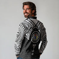 Cook Islands Manta Ray Long Sleeve Polo Shirt Kuki Airani Tattoo Black Color