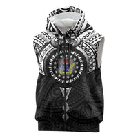 Cook Islands Manta Ray Sleeveless Zip Hoodie Kuki Airani Tattoo Black Color