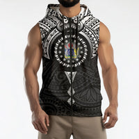 Cook Islands Manta Ray Sleeveless Zip Hoodie Kuki Airani Tattoo Black Color
