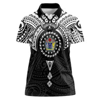 Cook Islands Manta Ray Women Polo Shirt Kuki Airani Tattoo Black Color