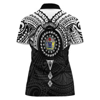 Cook Islands Manta Ray Women Polo Shirt Kuki Airani Tattoo Black Color